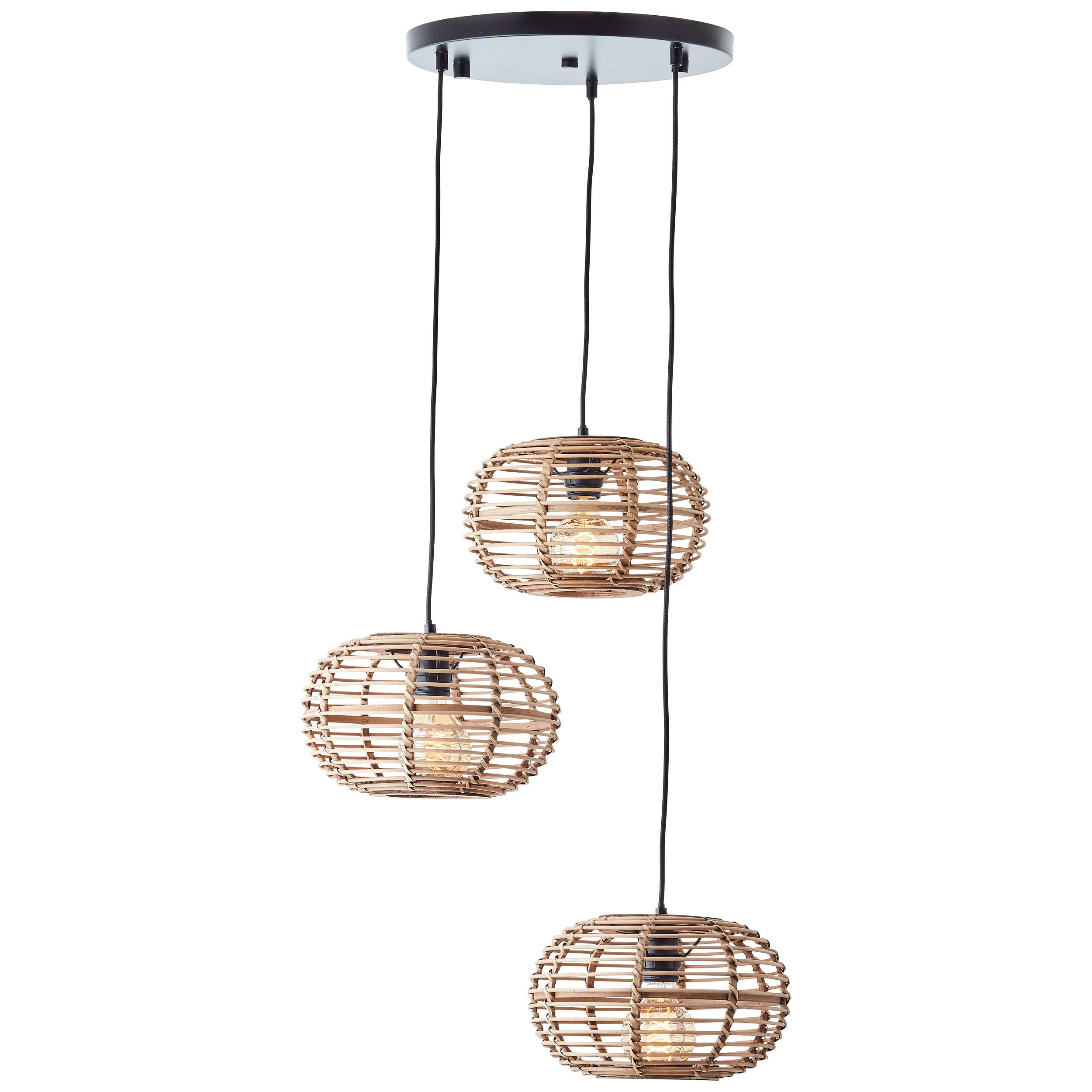 Woodball pendant light 3-light black matt/bamboo
