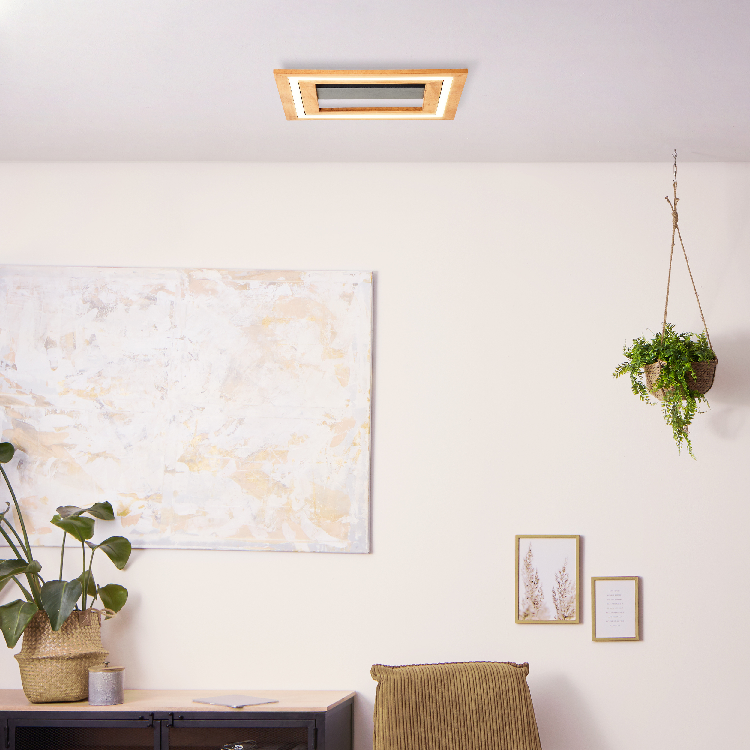Rhea LED ceiling light 35x35cm black/wood | G99747/76