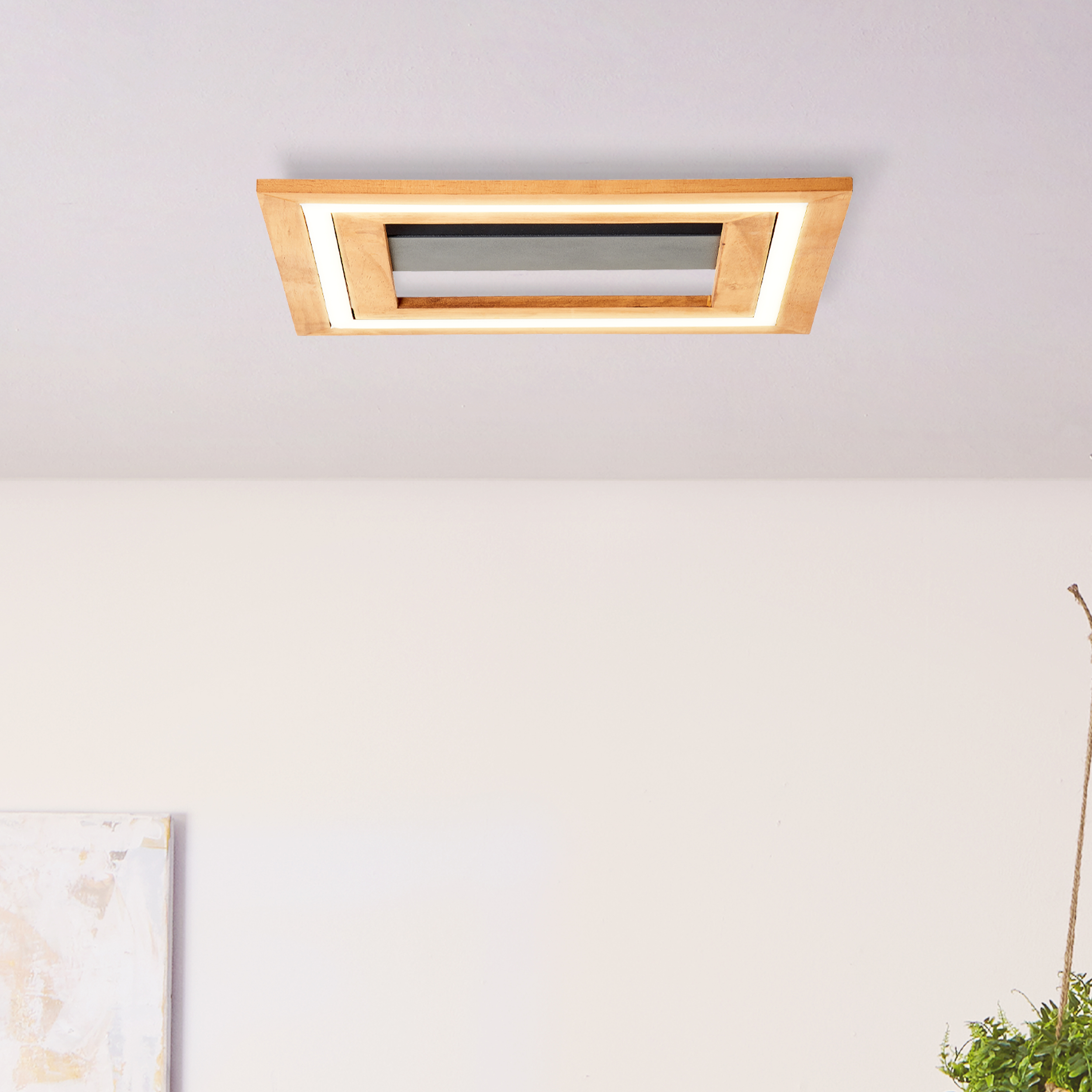 Rhea LED ceiling light 35x35cm black/wood | G99747/76