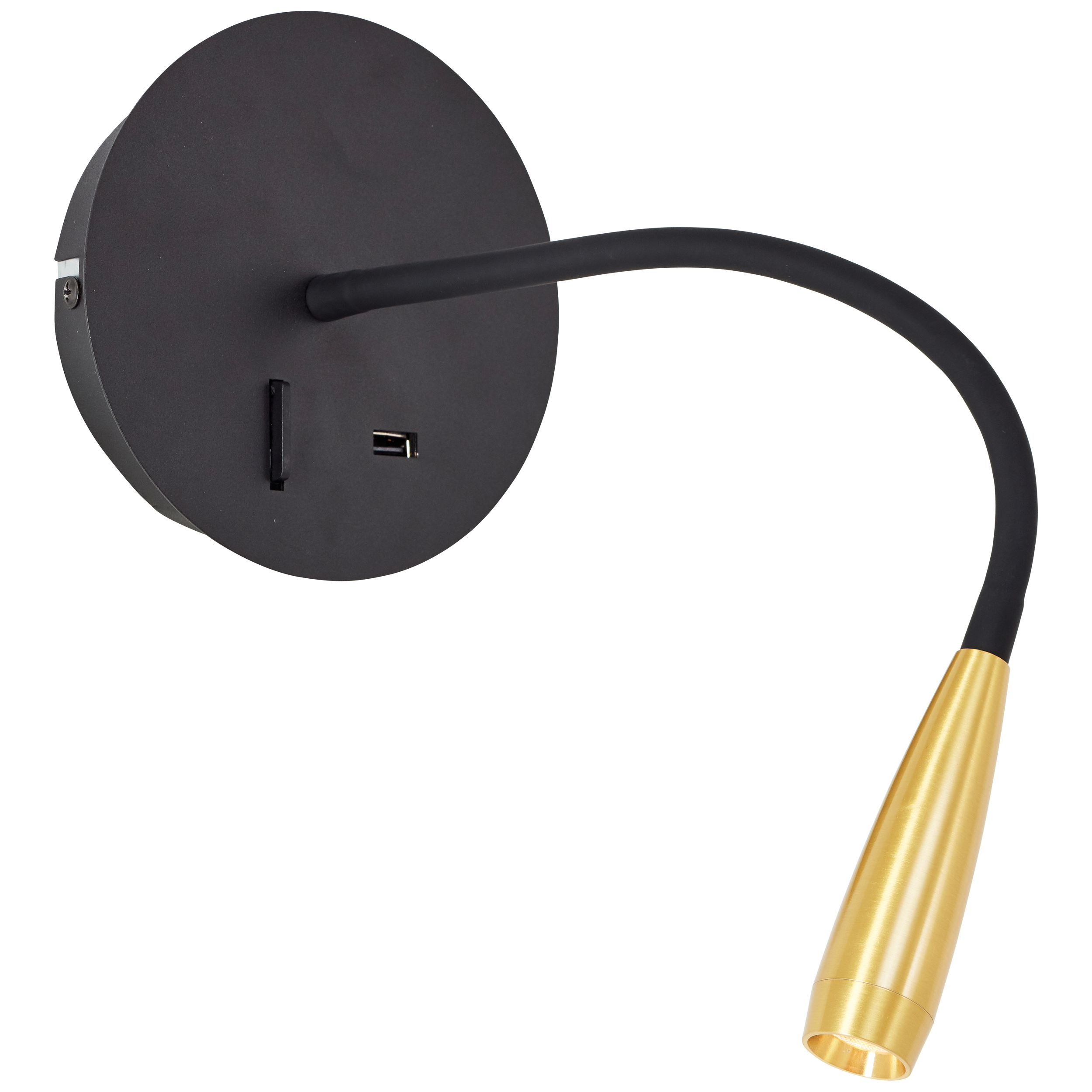Jutta LED Wandspot mit Flexarm und Schalter sand schwarz/matt gold USB